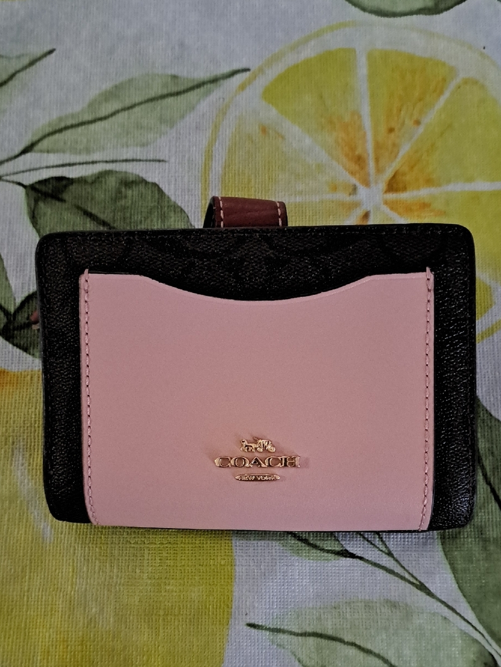 Coach Black and Light Pink Leather Wallet with Gold Logo